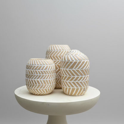 Large Vase - 3 pieces - White & Beige - Multi Size