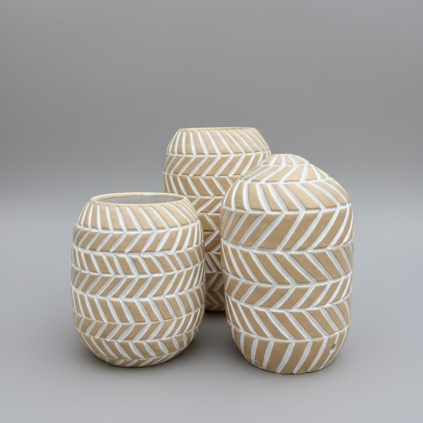 Large Vase - 3 pieces - White & Beige - Multi Size