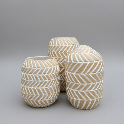 Large Vase - 3 pieces - White & Beige - Multi Size