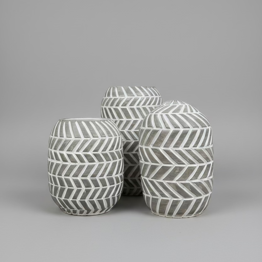 Large Vase - 3 pieces - White & Beige - Multi Size