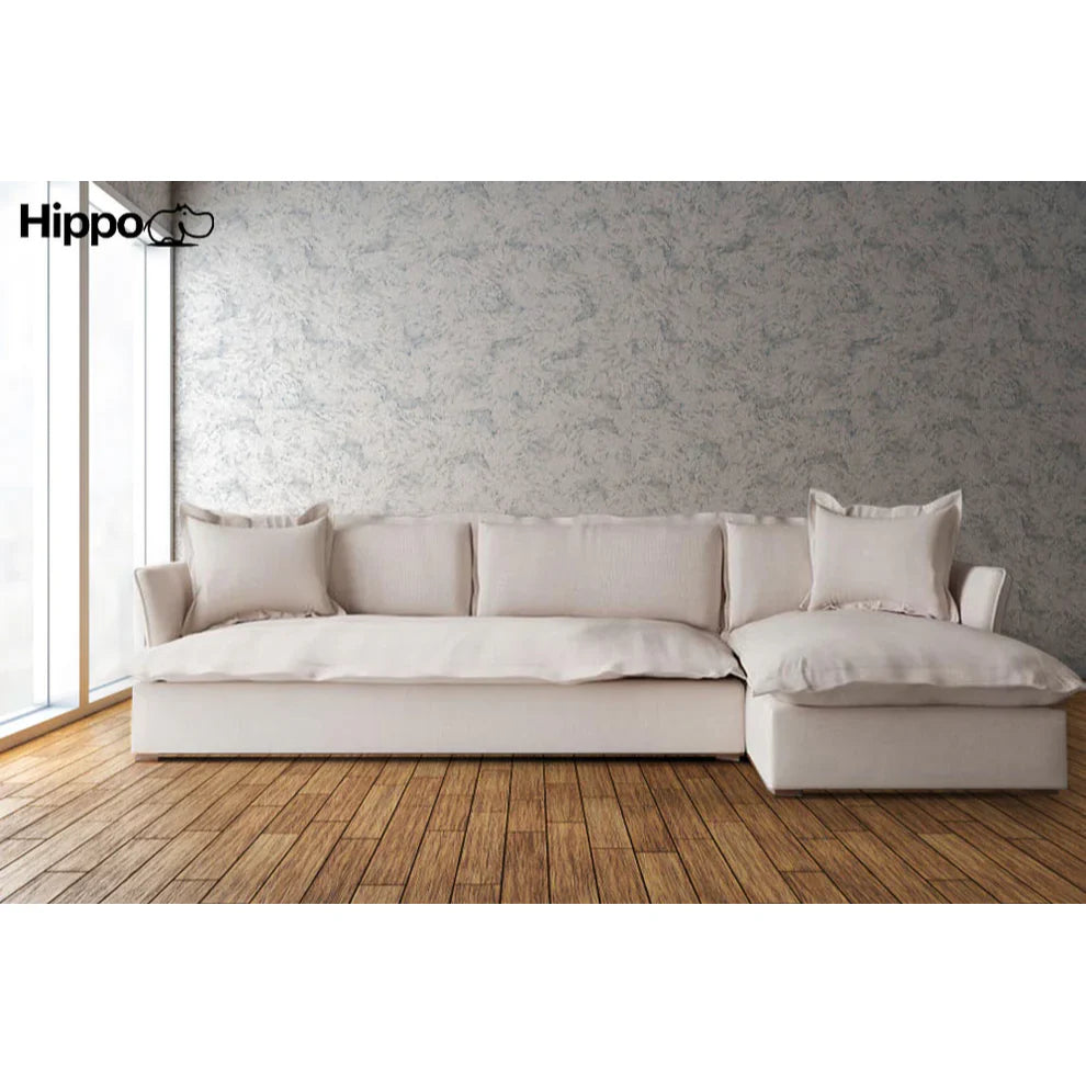 Sofa L Shape - Natural Wood - Multi Fabrics - Off White - 300 x 175 x 95 x 80 cm