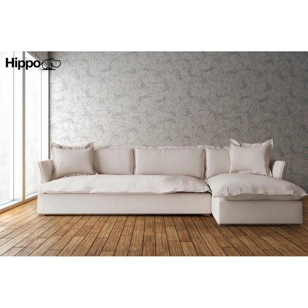 Sofa L Shape - Natural Wood - Multi Fabrics - Off White - 300 x 175 x 95 x 80 cm