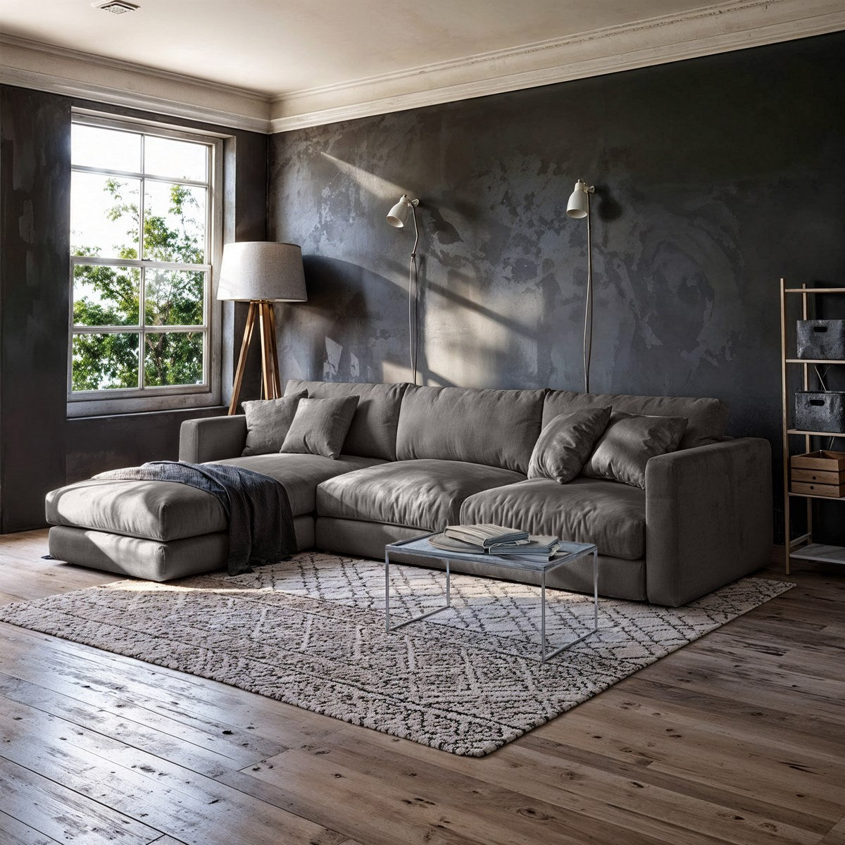 كنبة حرف L - خشب زان - قماش كتان - متعدد الألوان - 250x150x80x85 سم