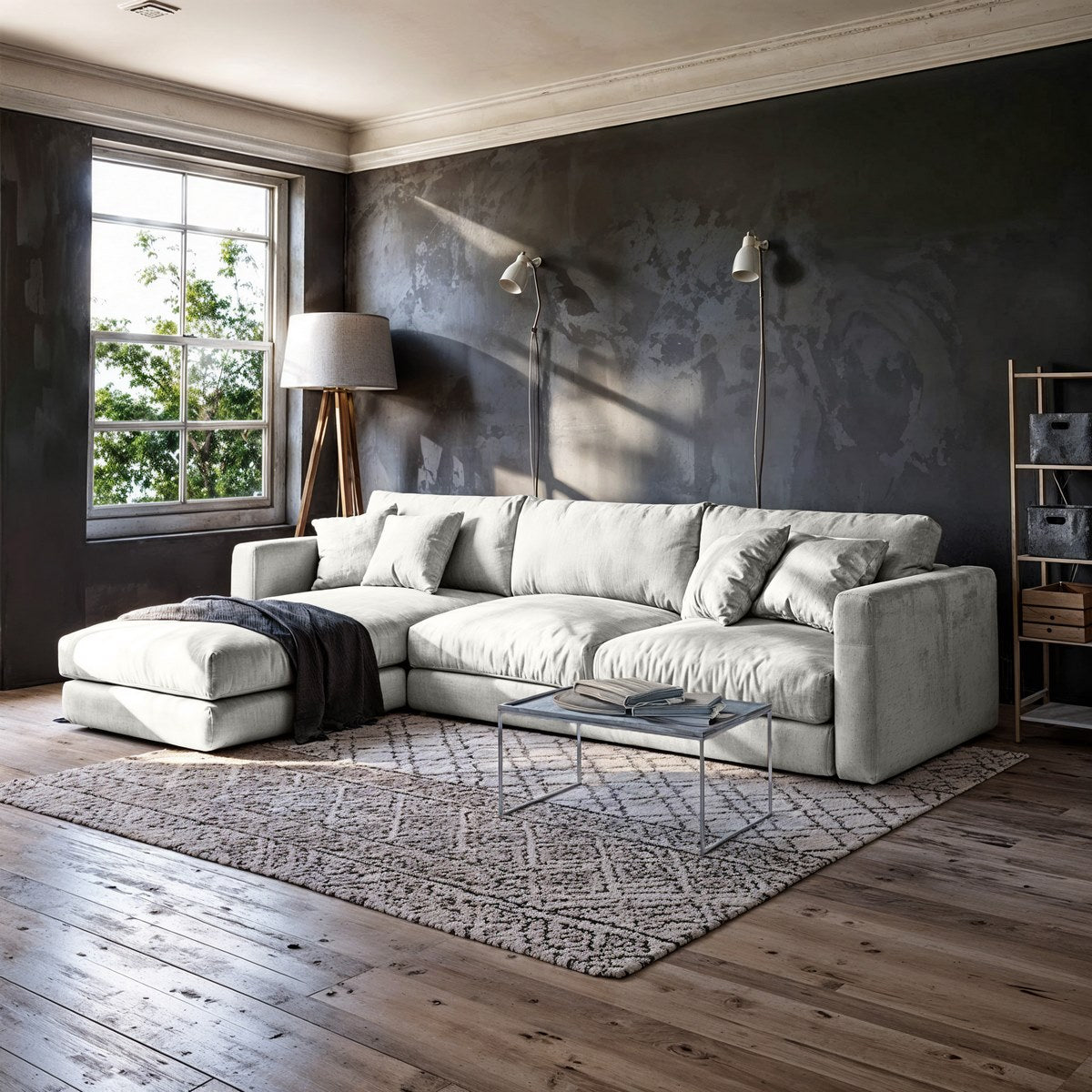 كنبة حرف L - خشب زان - قماش كتان - متعدد الألوان - 250x150x80x85 سم