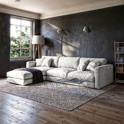 Sofa L Shape - Natural Wood - Linen Fabric - Multi Color - 250x170x75 cm