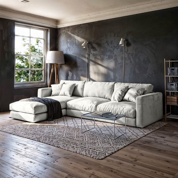 Sofa L Shape - Natural Wood - Linen Fabric - Multi Color - 250x170x75 cm