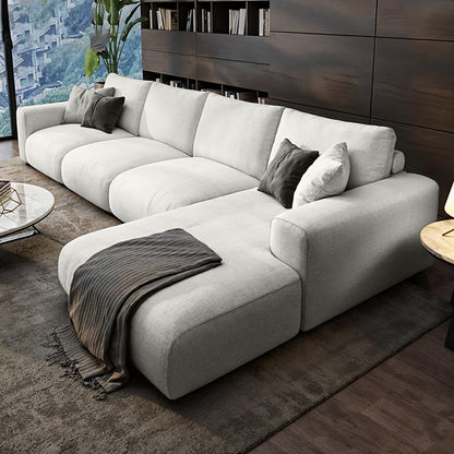 Sofa L Shape & Free Chandelier - Beech Wood - Linen Fabric - Multi Color - 350x180x90x75 cm