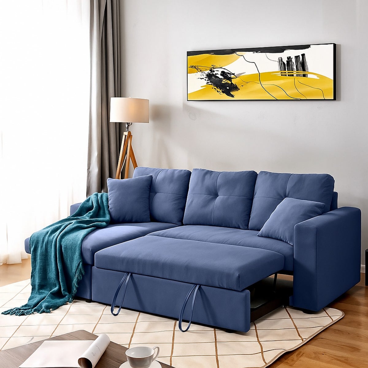 Sofa Bed - Natural Wood - Multi Color - Linen -  280x90x150 cm