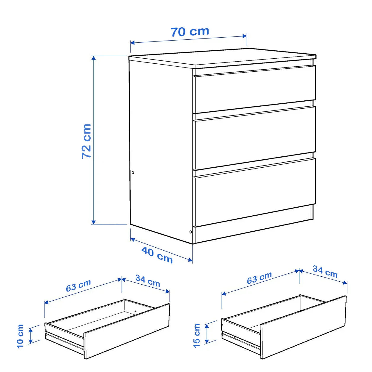 Drawer Unit - MDF Wood - Brown - 70x40x72 cm - Cataloug