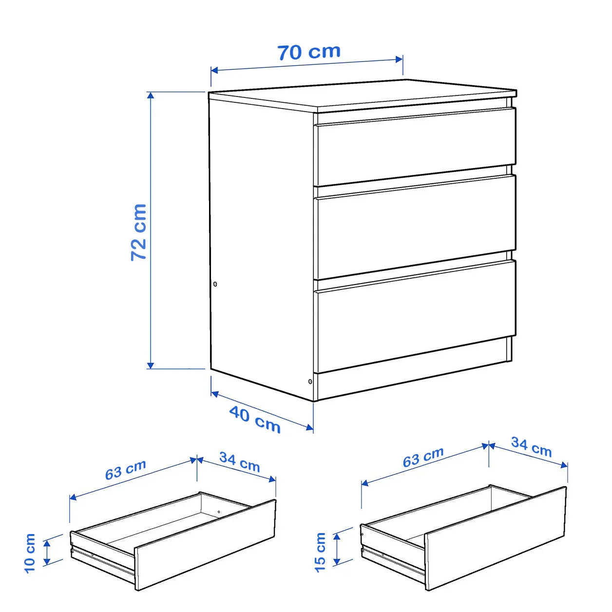 Drawer Unit - MDF Wood - Brown - 70x40x72 cm - Cataloug
