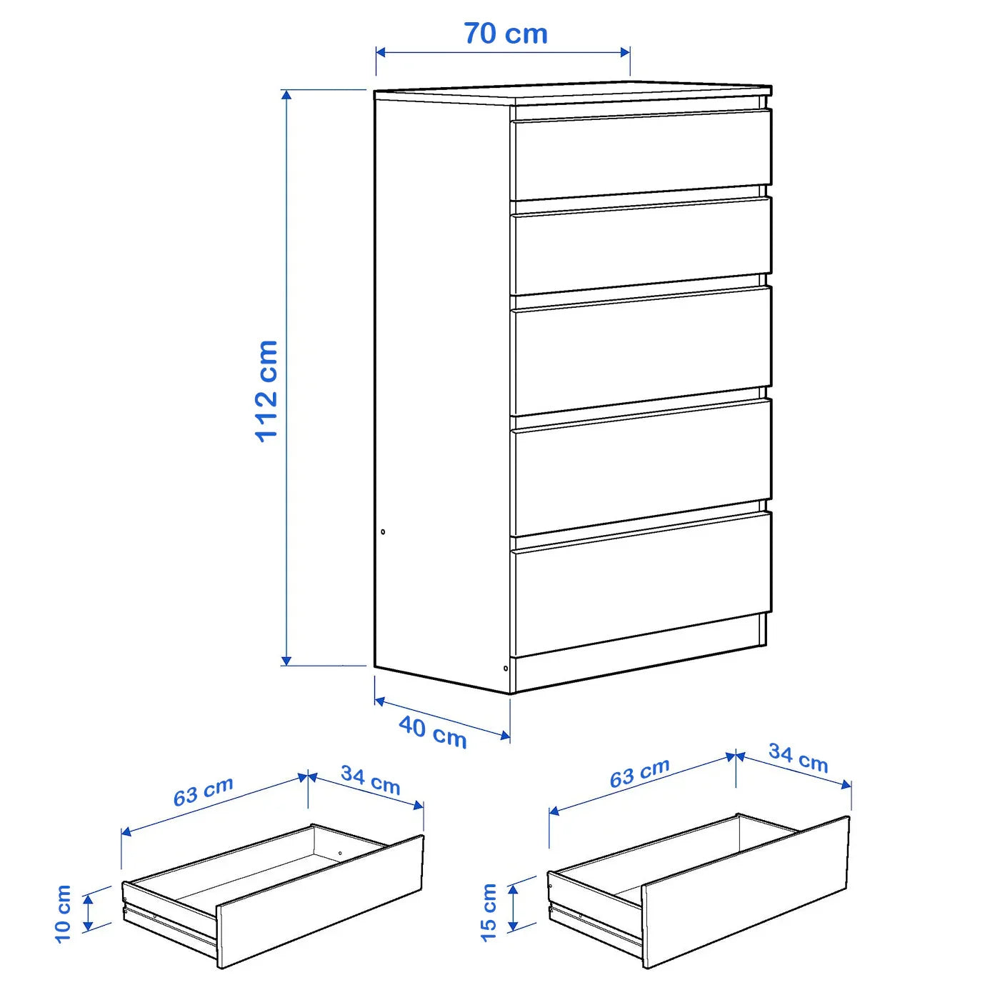 Drawer Unit - MDF Wood - White - 70x40x112 cm - Cataloug