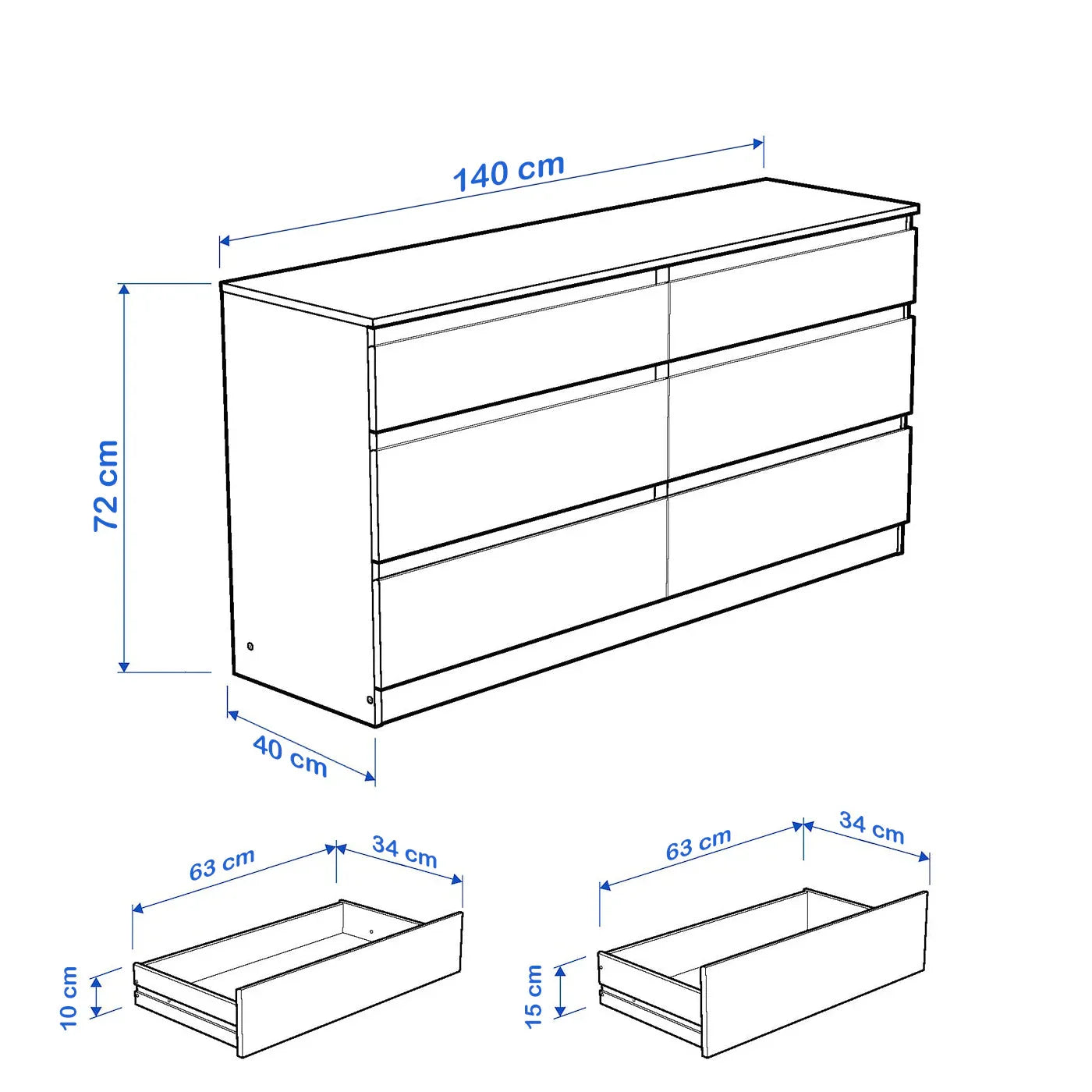 Drawer Unit - MDF Wood - White - 140x40x72 cm - Cataloug