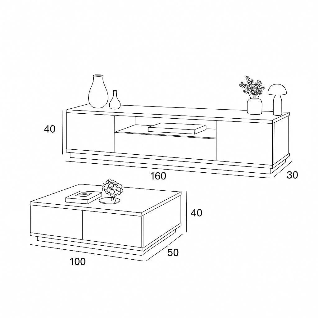 Bundle (TV Unit & Coffee Table) - MDF Wood - White & Beige - Cataloug
