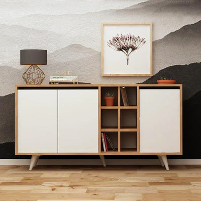 Buffet - MDF Wood - White & Beige - 150x40x80 cm - Cataloug