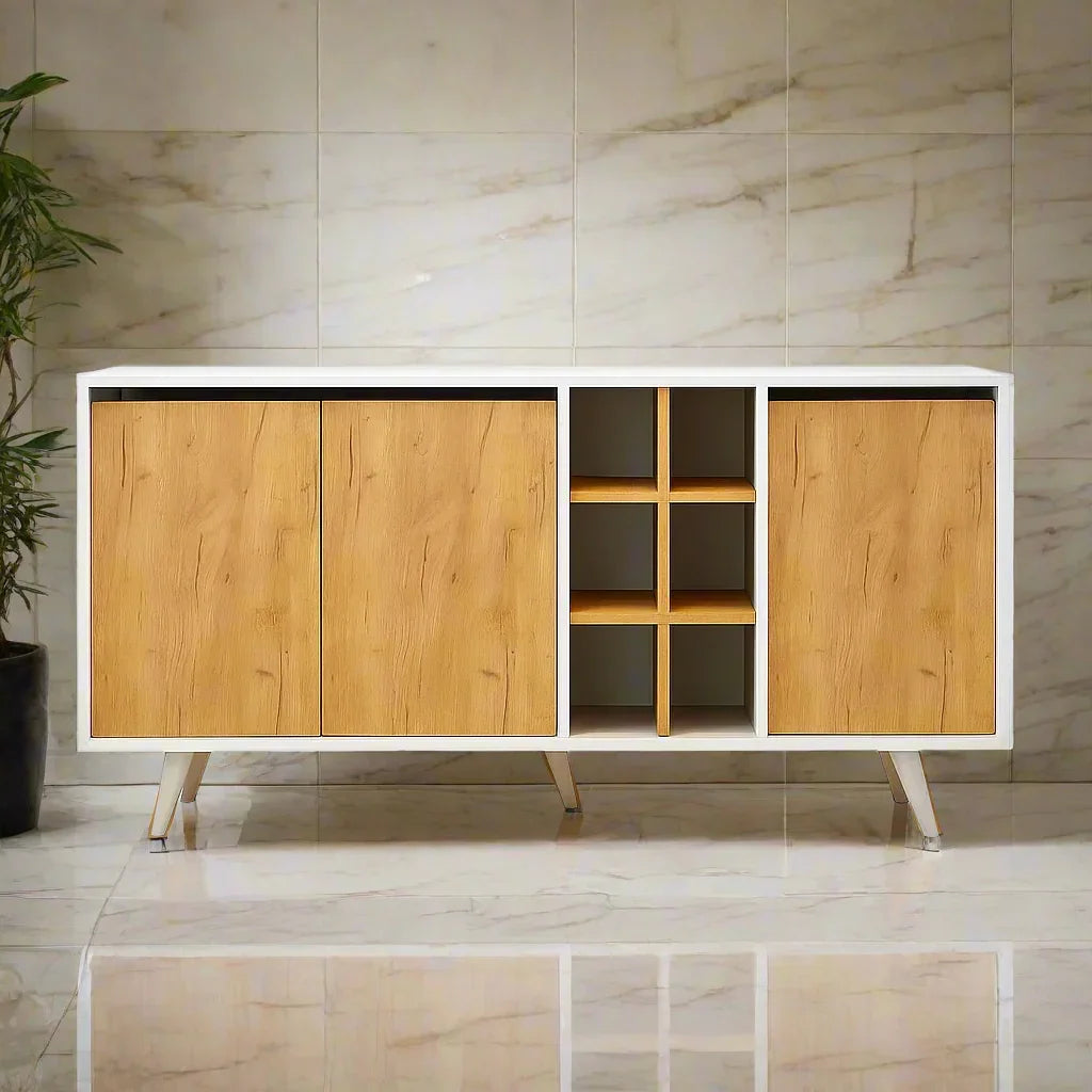 Buffet - MDF Wood - White & Beige - 150x40x80 cm - Cataloug