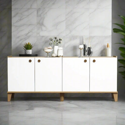 Buffet - MDF Wood - White & Beige - 160x40x80 cm - Cataloug