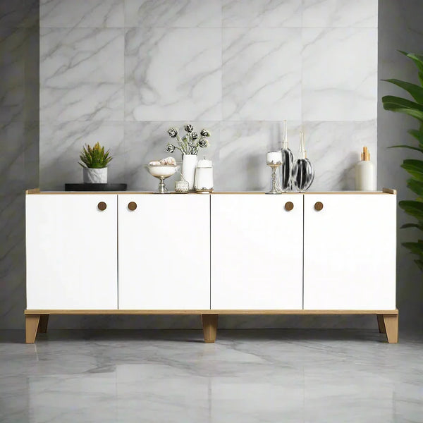 Buffet - MDF Wood - White & Beige - 160x40x80 cm - Cataloug