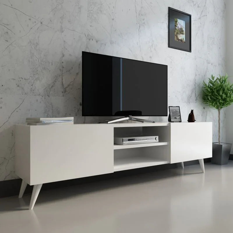 TV Unit - MDF Wood - White -160x30x50 cm - Cataloug