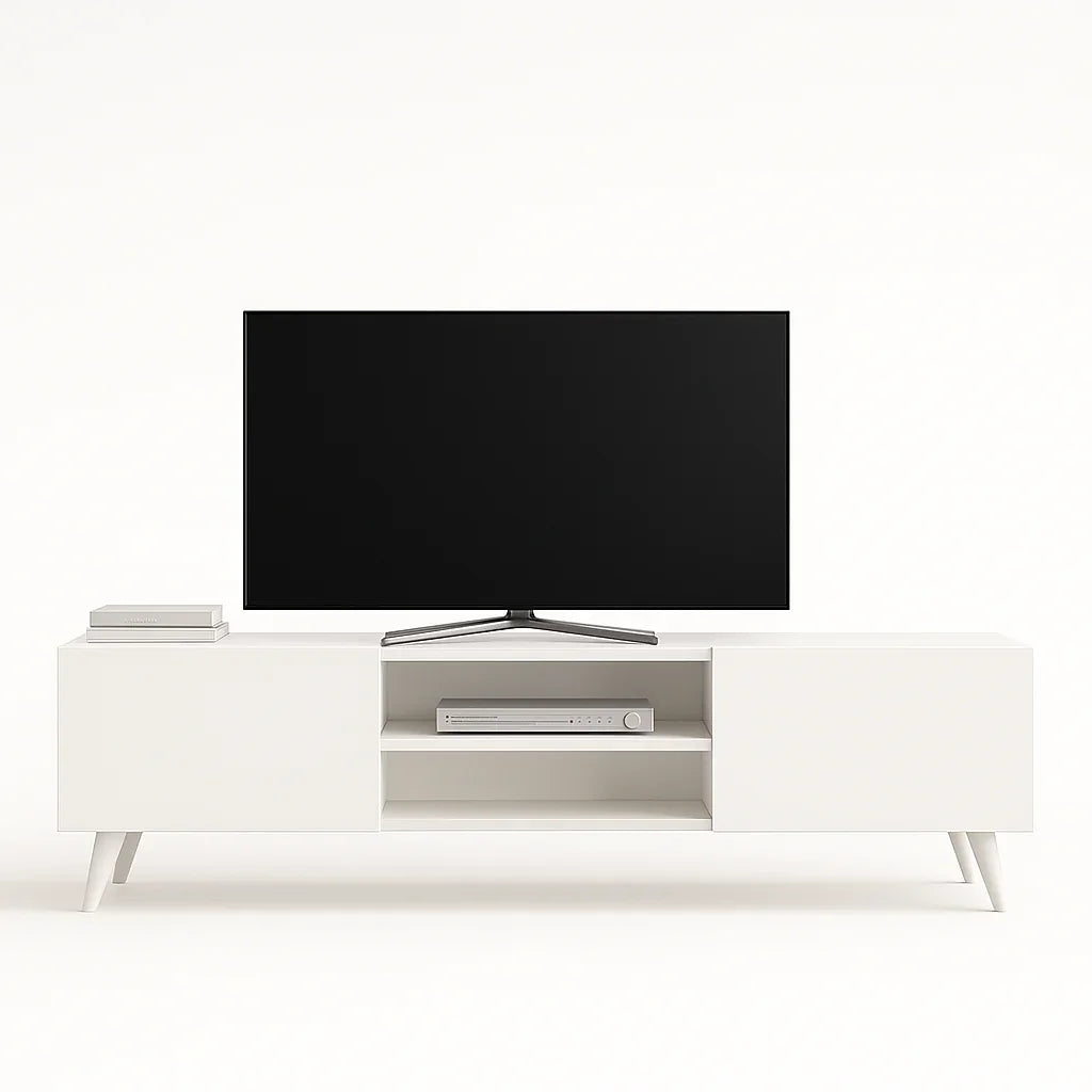 TV Unit - MDF Wood - White -160x30x50 cm - Cataloug