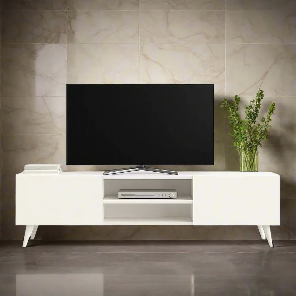 TV Unit - MDF Wood - White -160x30x50 cm - Cataloug