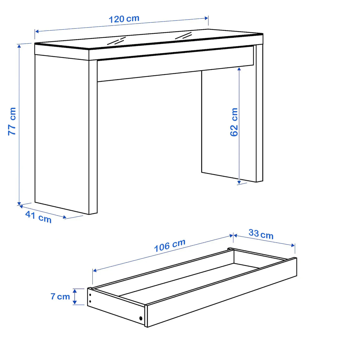 Desk - MDF Wood - Beige - 120x41x77 cm - Cataloug