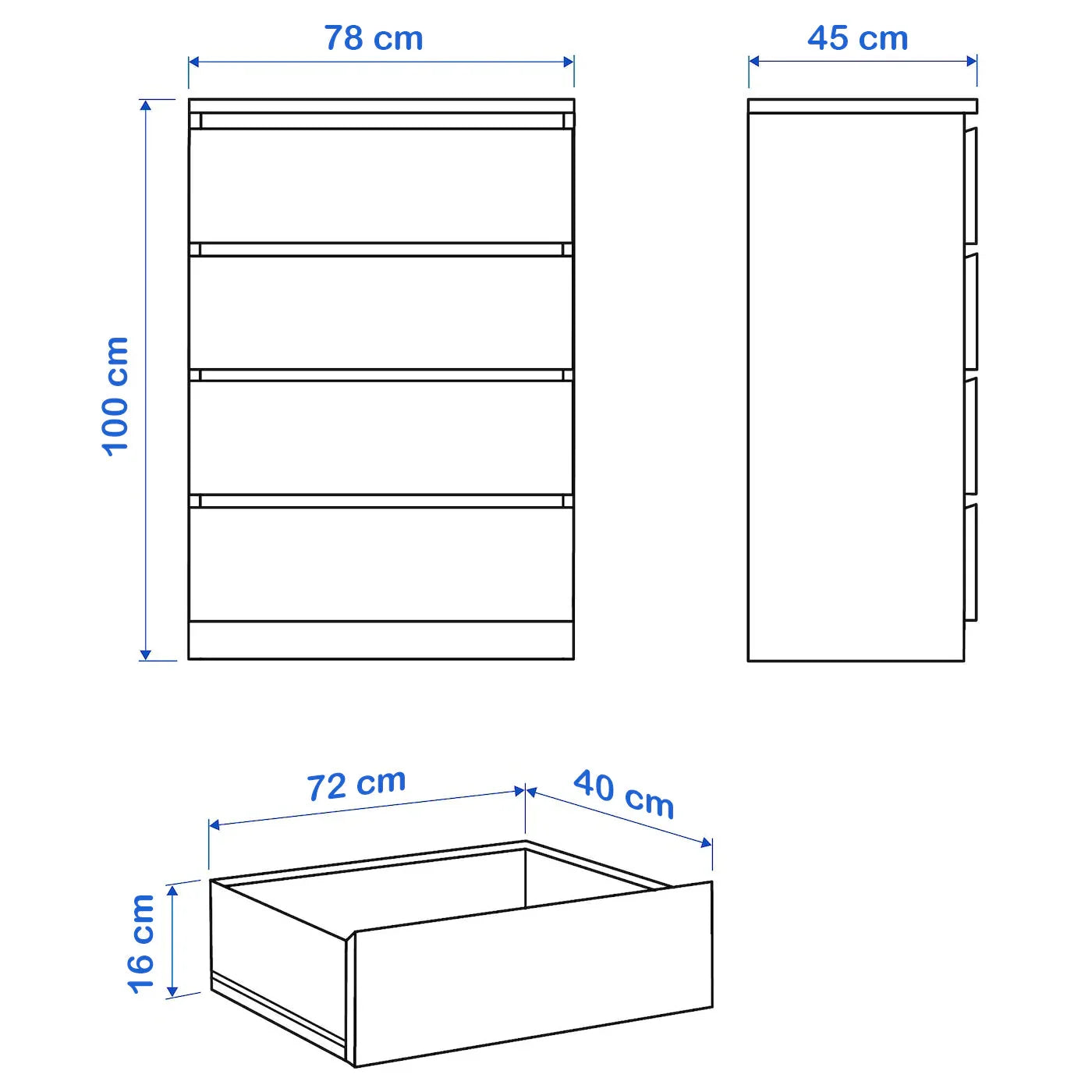Drawer Unit - MDF Wood - White - 78x45x100 cm - Cataloug