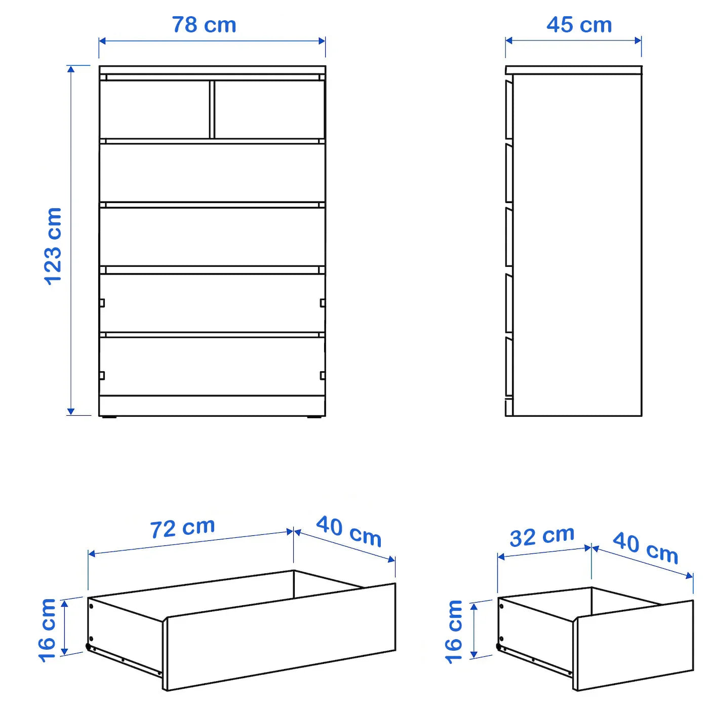 Drawer Unit - MDF Wood - Brown - 78x45x123 cm - Cataloug