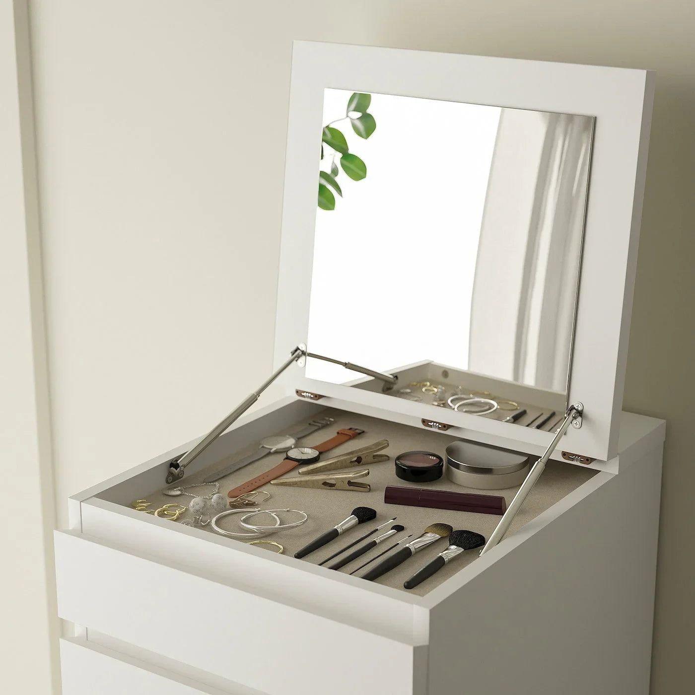Drawer Unit with Mirror - MDF Wood - White - 45x40x123 cm - Cataloug