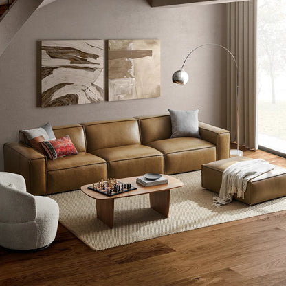 Sofa - Natural Wood - Leather - Brown - Multi Size