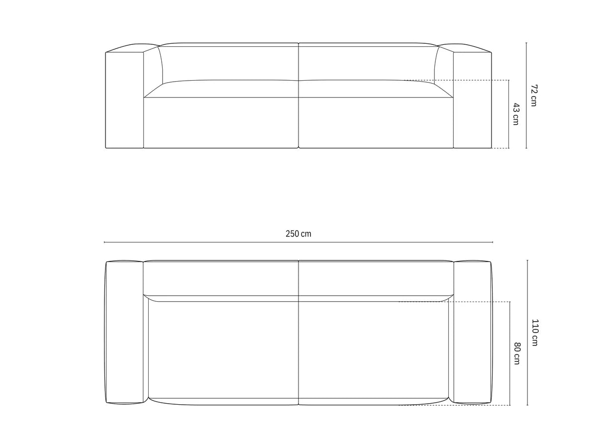 Sofa - Natural Wood - Velvet - Brown - 250 x 110 x 72 cm