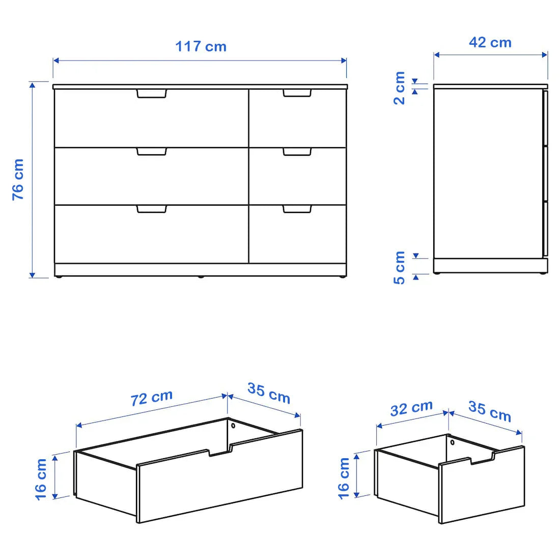 Drawer Unit - MDF Wood - White - 117x42x76 cm - Cataloug