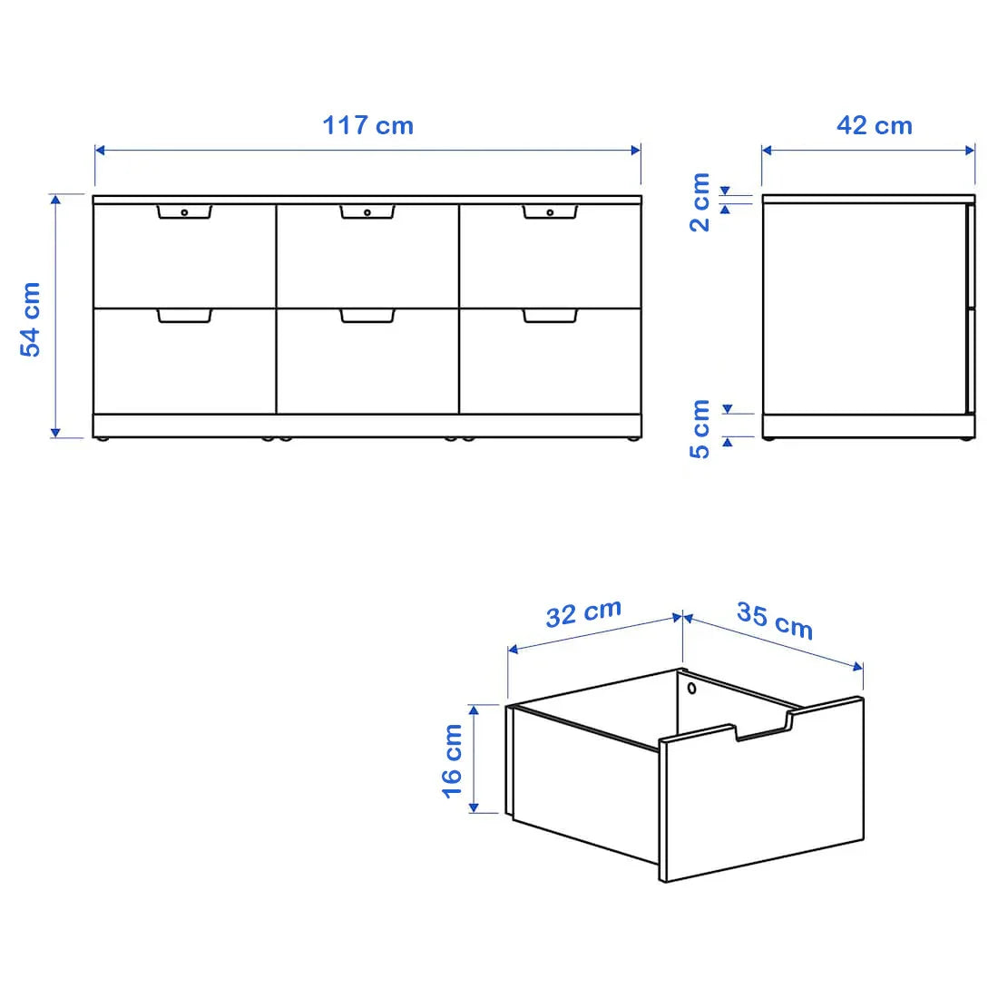 Drawer Unit - MDF Wood - White - 117x42x54 cm - Cataloug