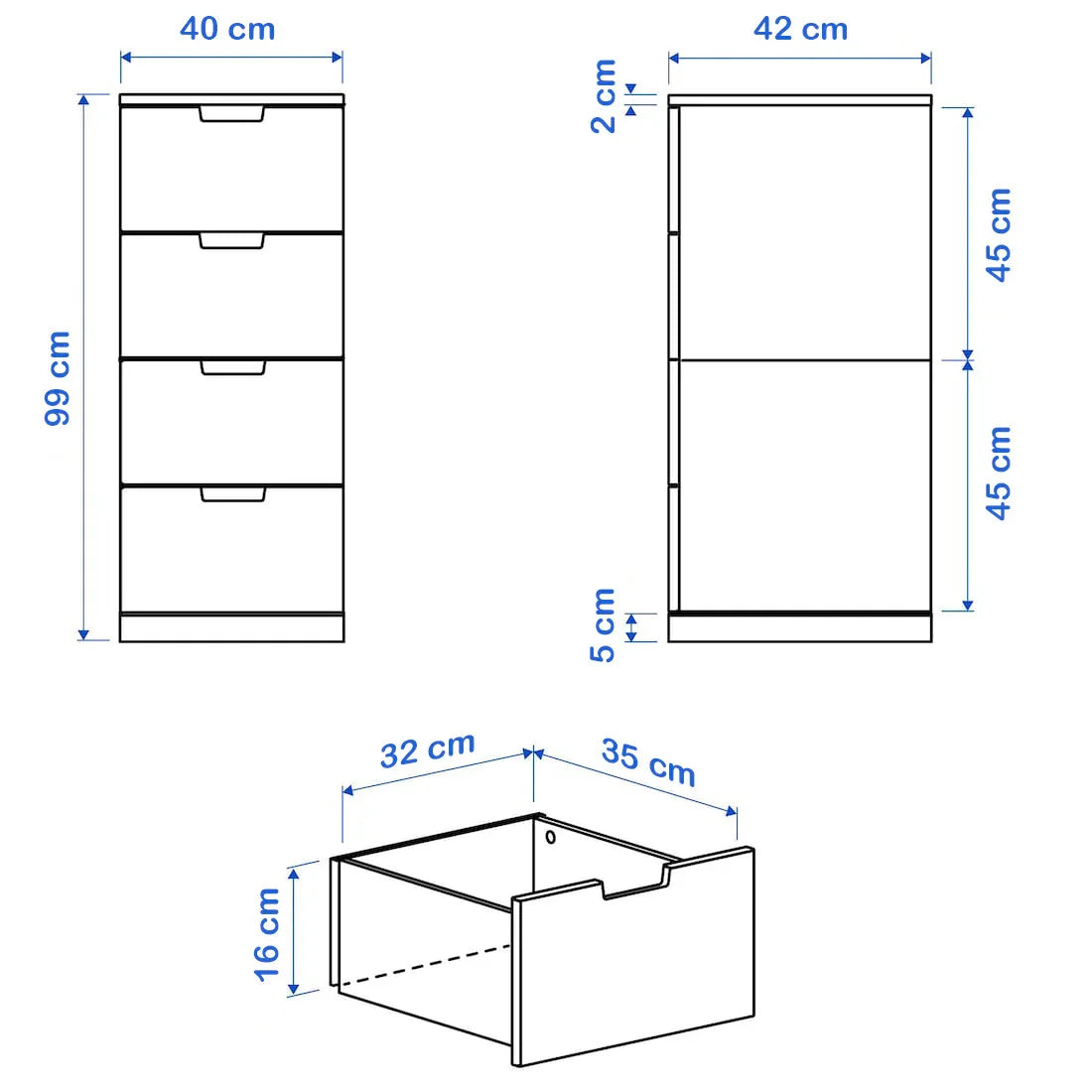 Drawer Unit - MDF Wood - White - 40x42x99cm - Cataloug