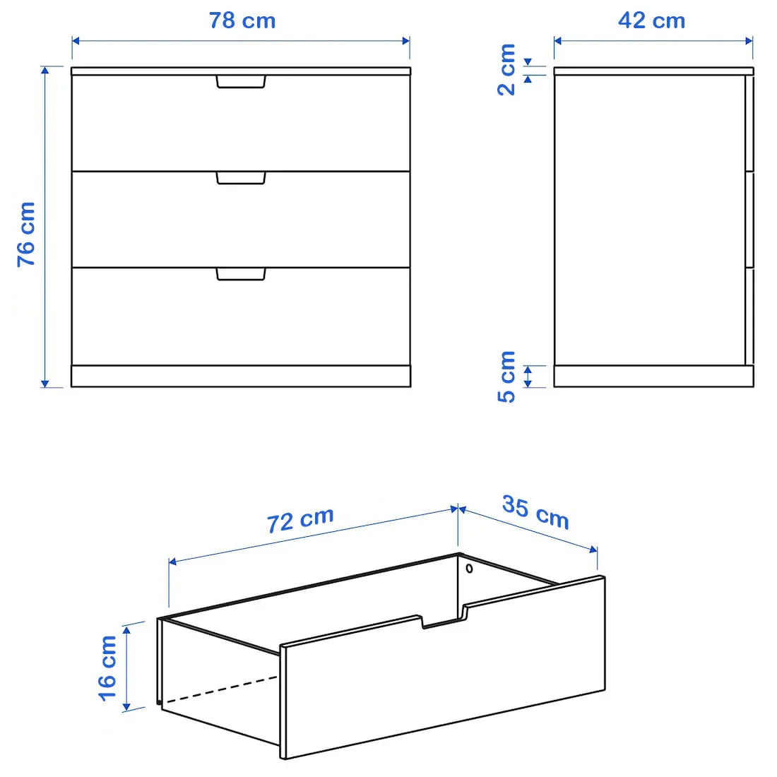Drawer Unit - MDF Wood - Black - 78x42x76cm - Cataloug