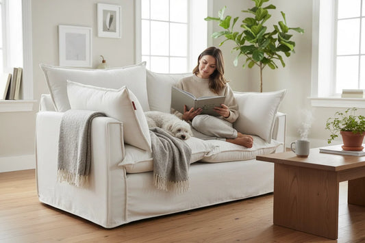 Sofa - Natural Wood - Linen - Multi Color - 166 x 97 x 90 cm