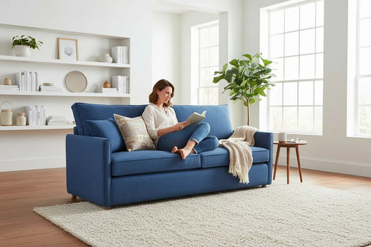 Sofa - Natural Wood - Multi Fabrics - Blue - 230 x 90 x 75 cm