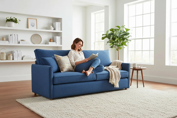 Sofa - Natural Wood - Multi Fabrics - Blue - 230 x 90 x 75 cm