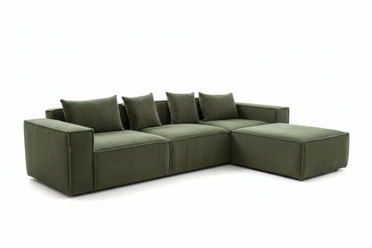 Sofa L Shape - Natural Wood - Linen - Green - 300 x 200 x 90 x 65 cm