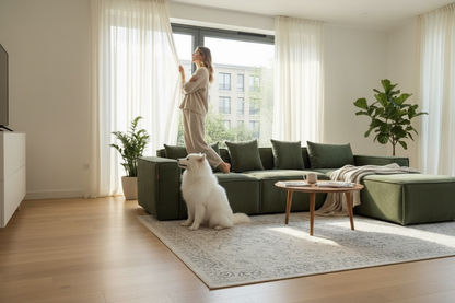 Sofa L Shape - Natural Wood - Linen - Green - 300 x 200 x 90 x 65 cm
