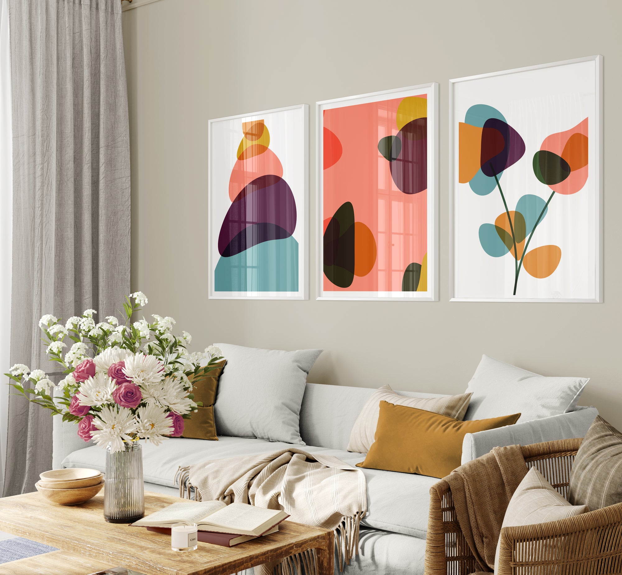 Tableau Set - Multi Color - 3 Pieces - 60x120cm