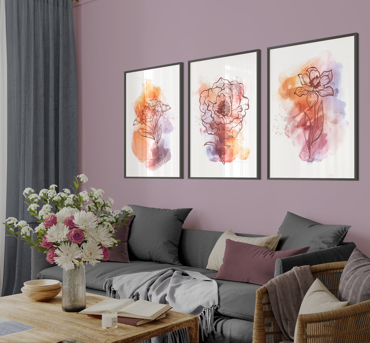 Tableau Set - Multi Color - 3 Pieces - 60x120cm