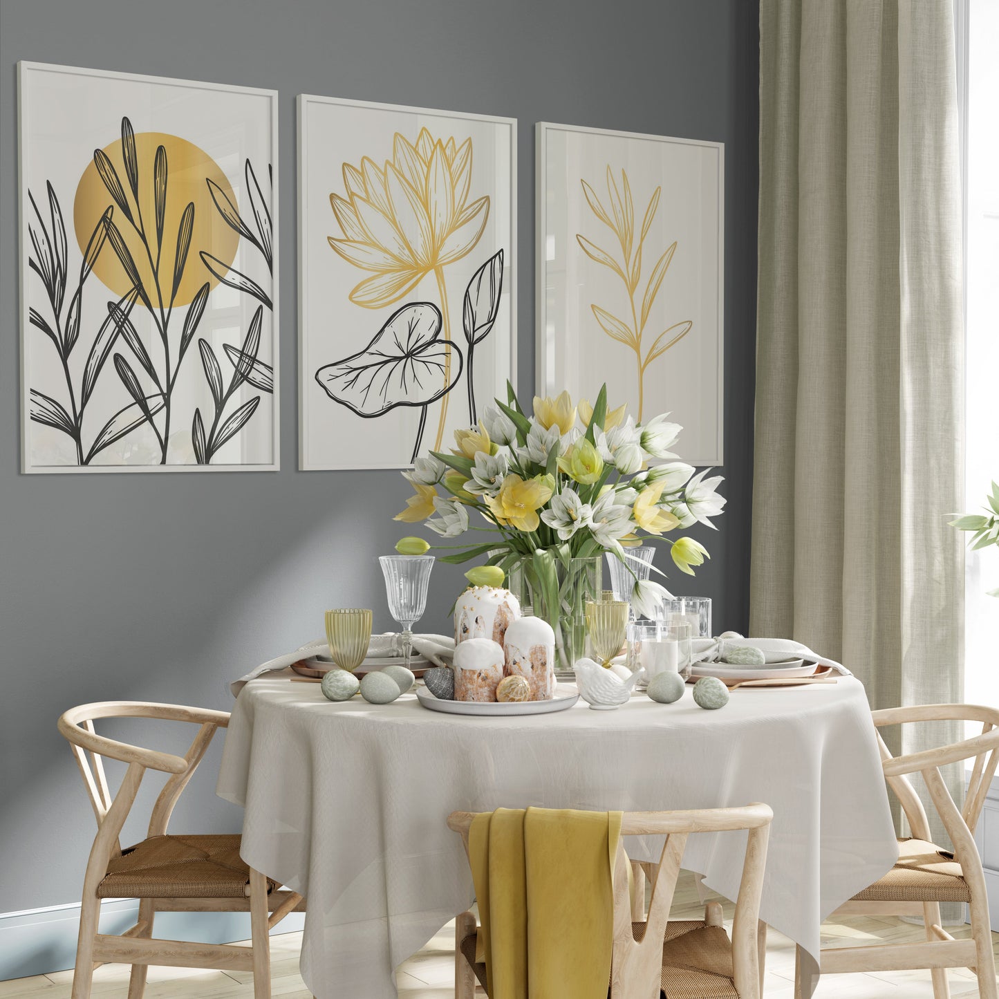 Tableau Set - Multi Color - 3 Pieces - 60x120cm