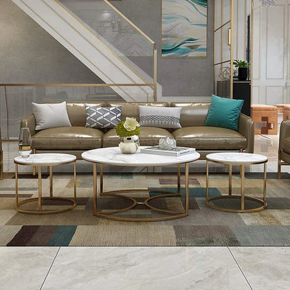 Coffee Table - 3 Pieces - Steel - White & Gold - Multi Size
