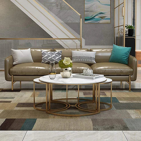 Coffee Table - 3 Pieces - Steel - White & Gold - Multi Size