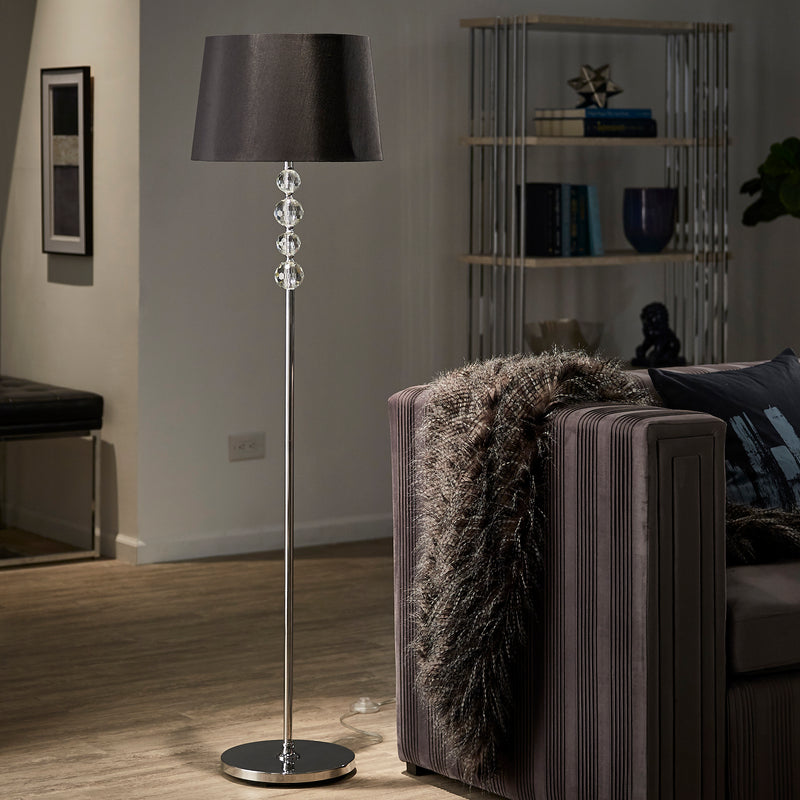 Floor Lamp - Silver & black - Steel & Fabric - 150x40 cm