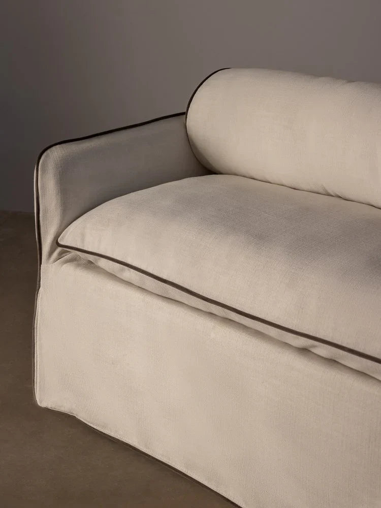 Sofa - Natural Wood - Linen - Beige - 180 x 84 x 75 cm.