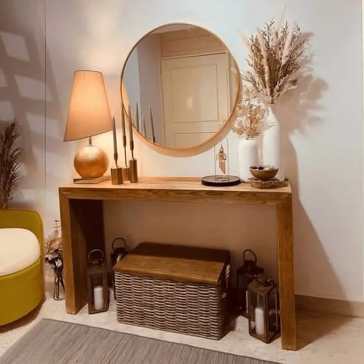 كونسول مع مرآة-NW-لون خشبي-110x30x90 سم