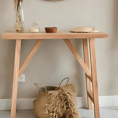 كونسول مع علاقة ومرآة - NW - لون خشبي - 80x25x80 سم