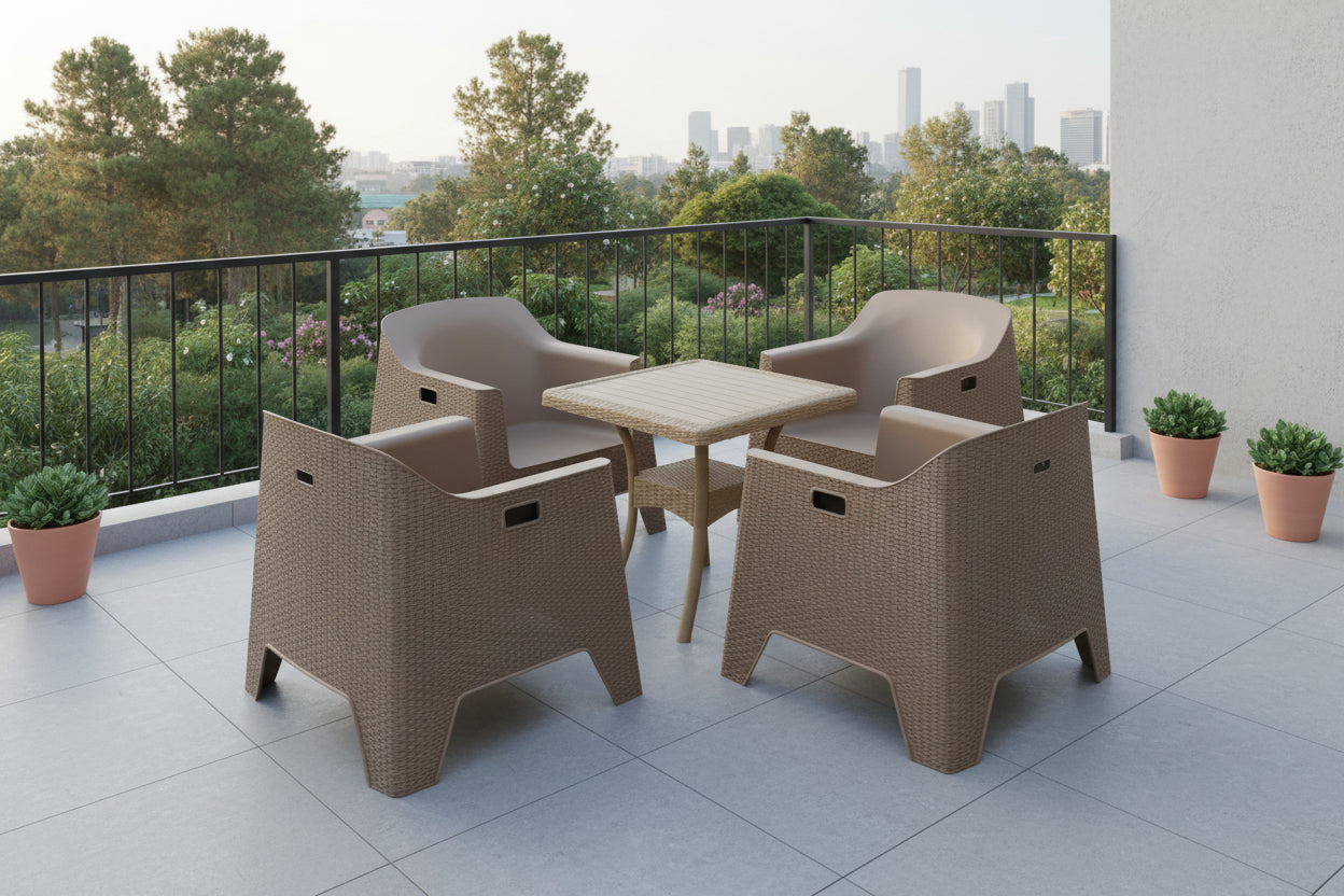 Outdoor set: 4 chairs + table - Plastic - Beige