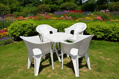 Outdoor set: 4 chairs + table - Plastic - White